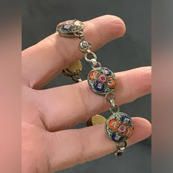 RARE - Antique Vintage ITALY Micro Mosaic Bracelet size 6.3/4” - Picture 8 of 13
